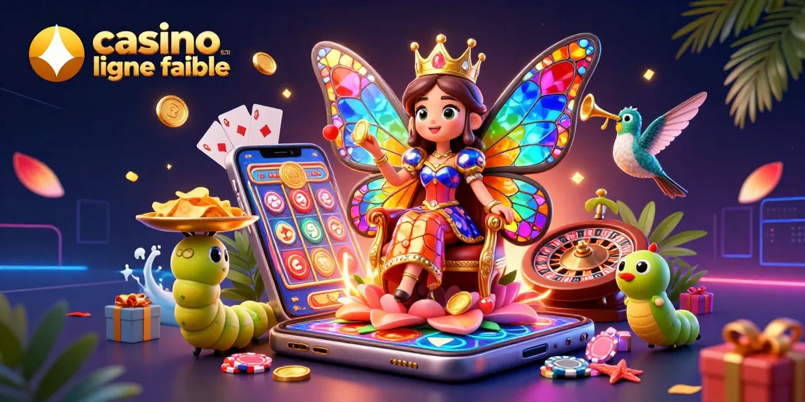 Illustration dynamique représentant un casino en ligne fiable avec des éléments de jeu colorés.