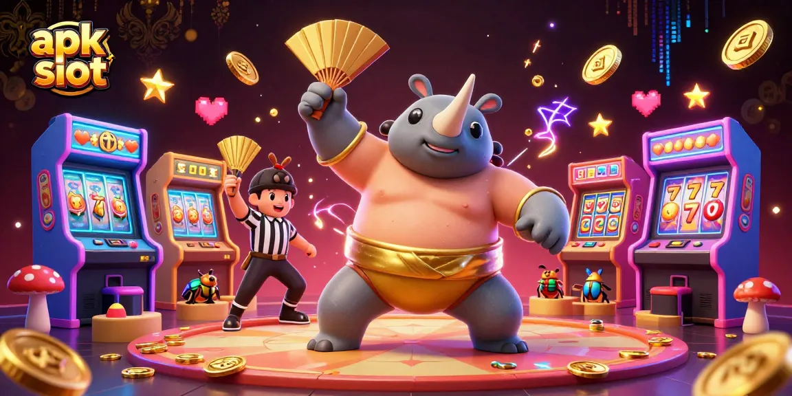 Experience thrilling gameplay with apk slot, a cartoon scene of beetles and gold coins in a vibrant casino