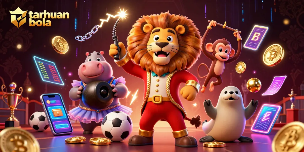 Engage in taruhan bola with thrilling elements like sports balls, betting slips, and neon effects from a vibrant scene.