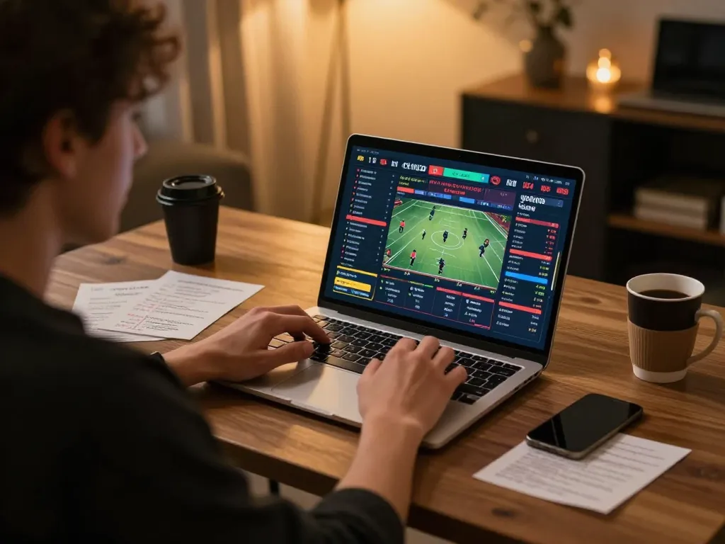 C168 TRANG CHỦ user engaged in strategic sports betting at a cozy home setup.