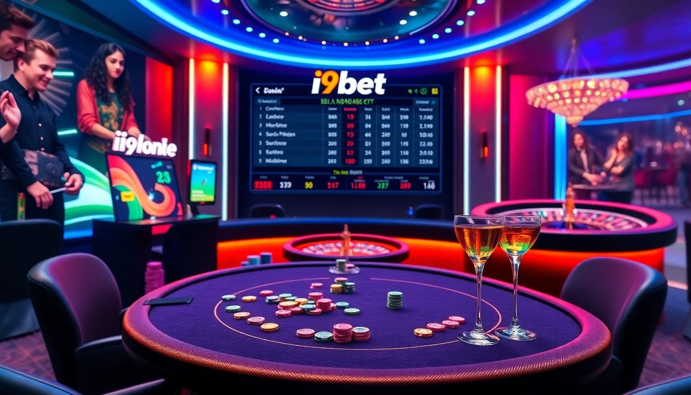 i9bet online casino interface featuring poker, roulette wheel, and colorful chips