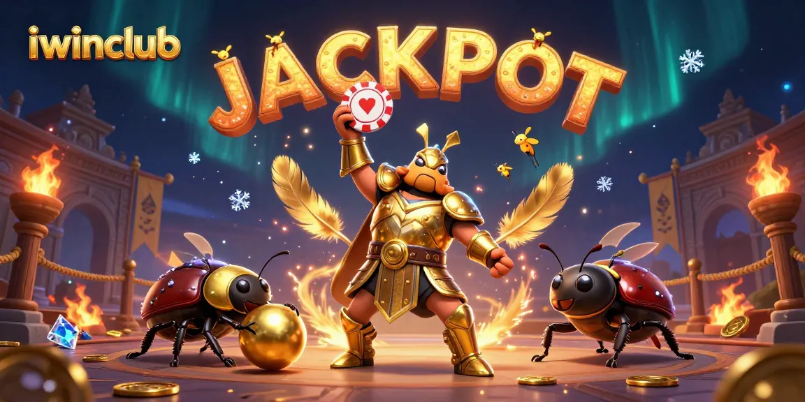 Experience the excitement of iwinclub as characters celebrate a jackpot victory in a vibrant casino arena.