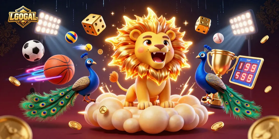 Experience thrilling sports betting excitement with LGOGOAL and dynamic elements in a vibrant casino illustration.