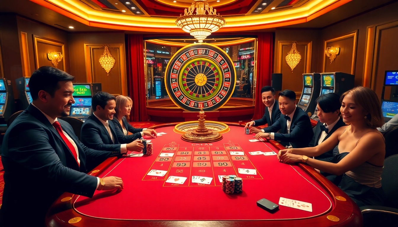 Players betting at a GO8-themed casino table, enjoying luxury gambling experience.