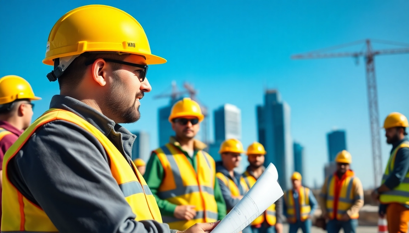 A skilled New Jersey Construction Manager evaluating project plans on a busy construction site.