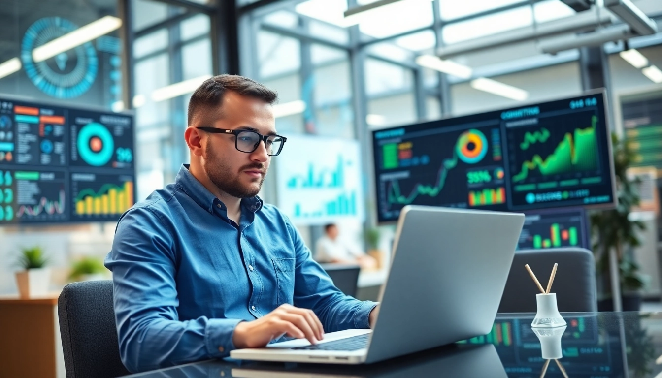 Utilizing AI for competitor analysis in a modern office environment.