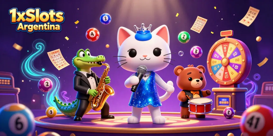 Engage with 1xSlots Argentina through vibrant casino fun featuring animated characters and lively game elements.