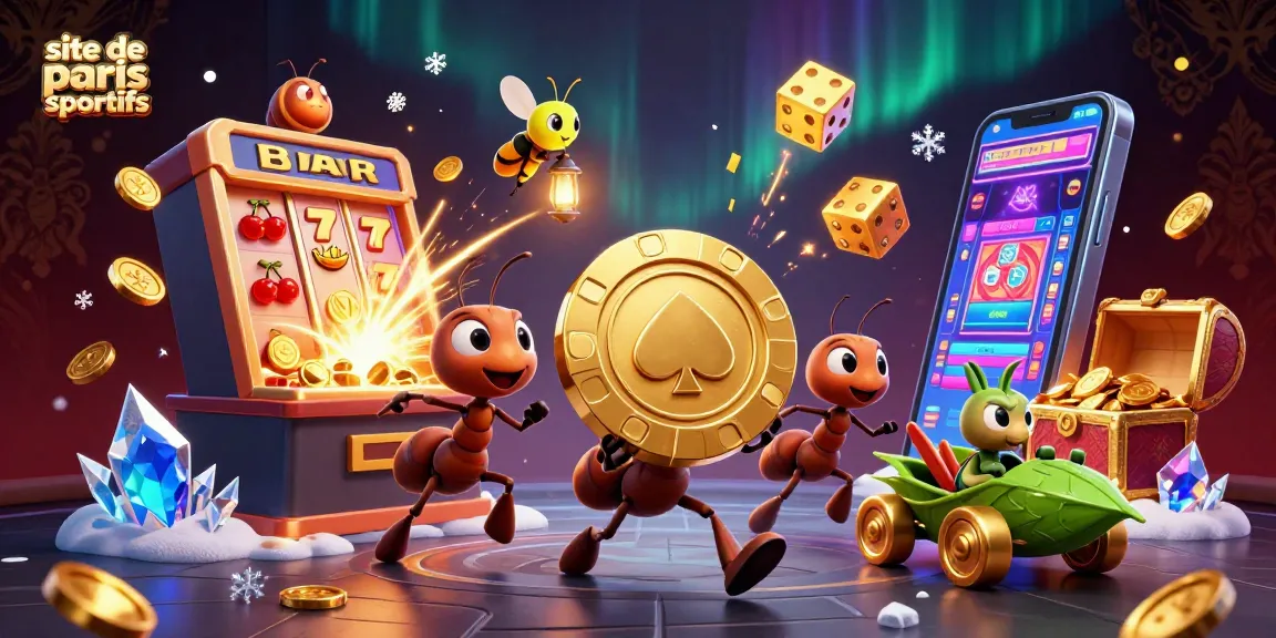 Quête des fourmis pour le site de paris sportifs avec un chip en or colossal.