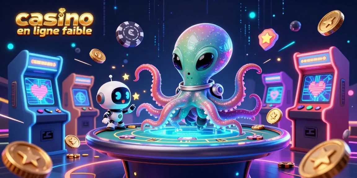 Jouez aux jeux de casino en ligne fiable avec cet octopus extraterrestre et ses robots, illustrant une ambiance ludique et immersive.