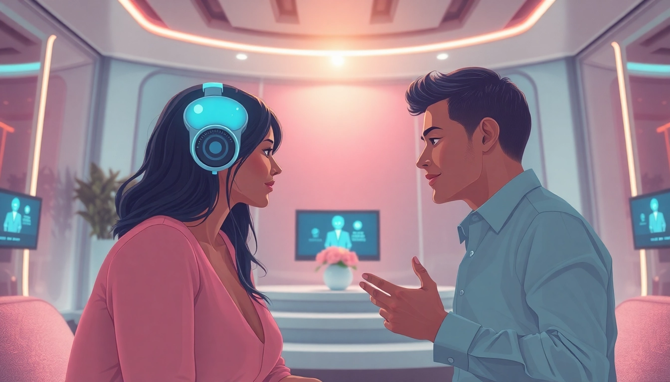 Experience the interplay of human interaction and sex AI in a futuristic digital space.