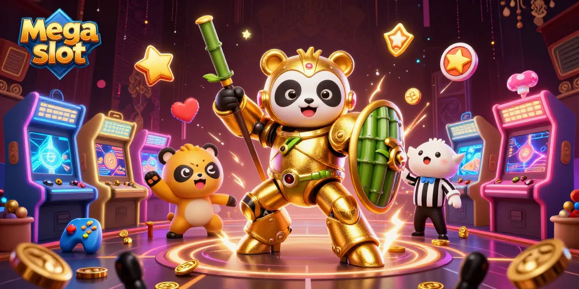 Permainan mega slot di kasino virtual dengan panda emas memimpin pertempuran dalam suasana penuh energi.