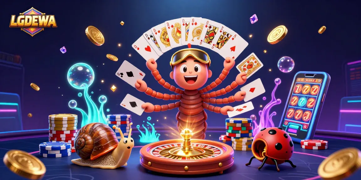 Experience the thrill of LGODEWA slots with 3D characters amid cascading coins and flashing lights.