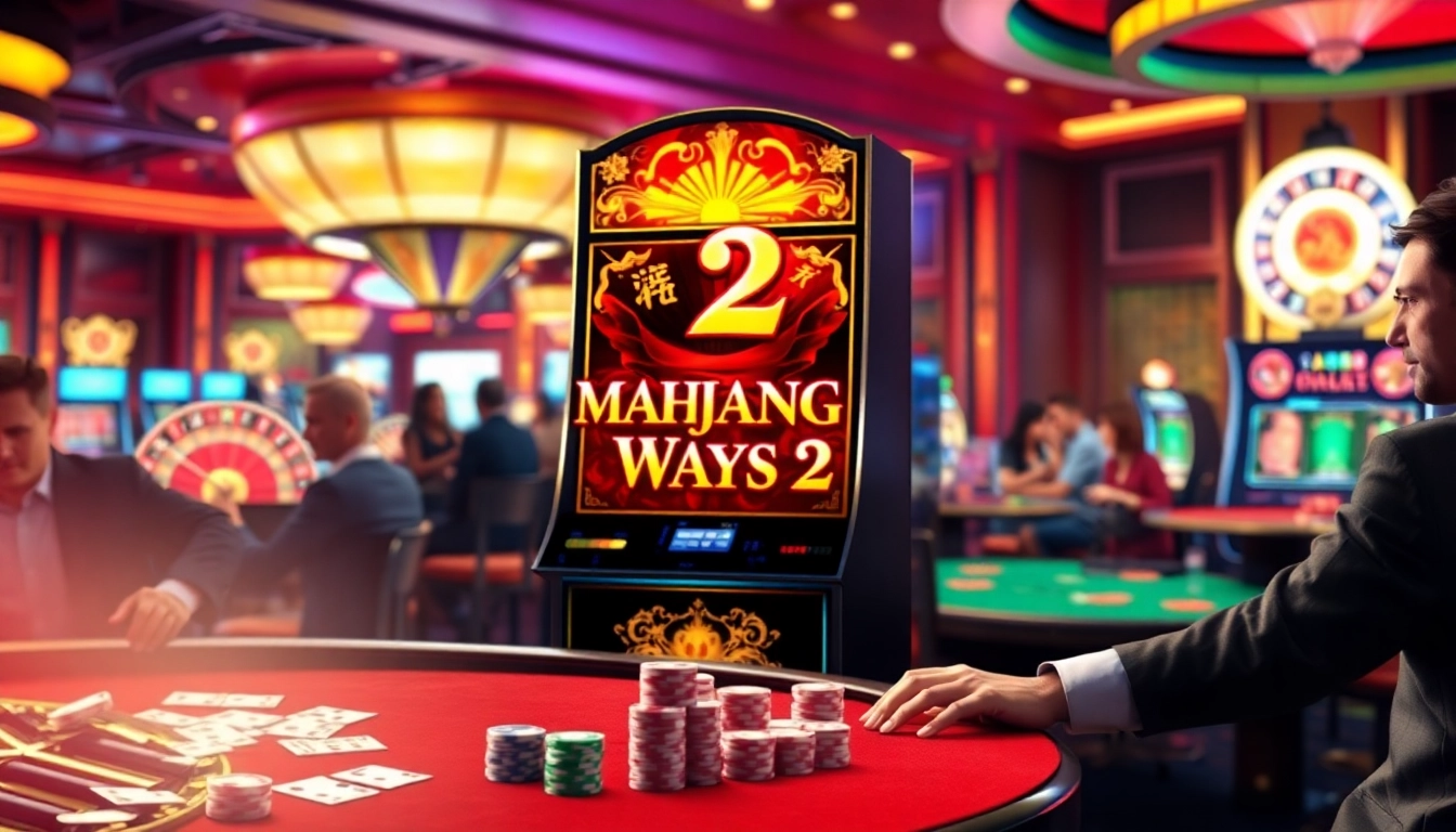 Experience the Mahjong Ways 2 slot machine in an electrifying casino setting, showcasing vibrant gameplay excitement.