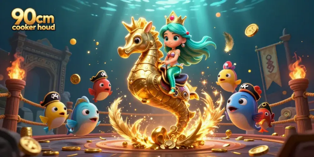 Experience the excitement of a 90cm cooker hood in a vibrant underwater casino scene.