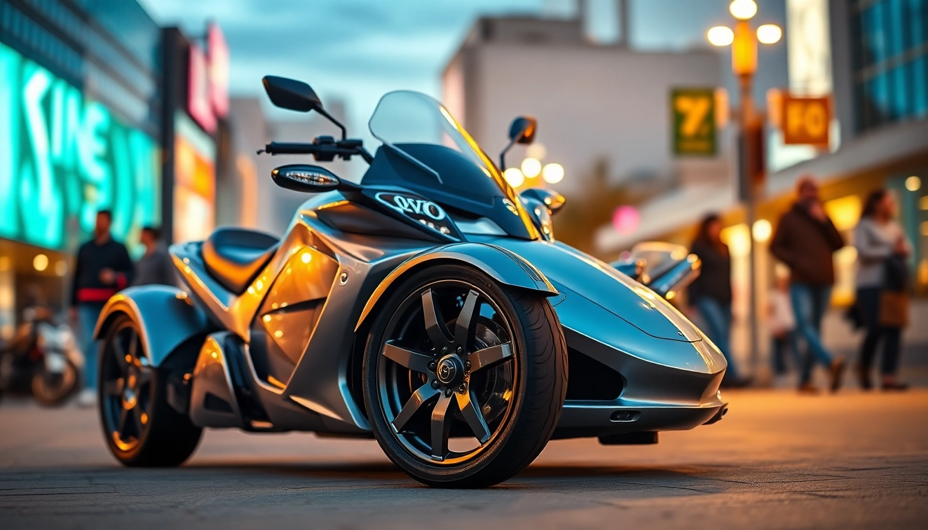 Admiring a cheap street legal three wheeler trike in a vibrant urban setting.