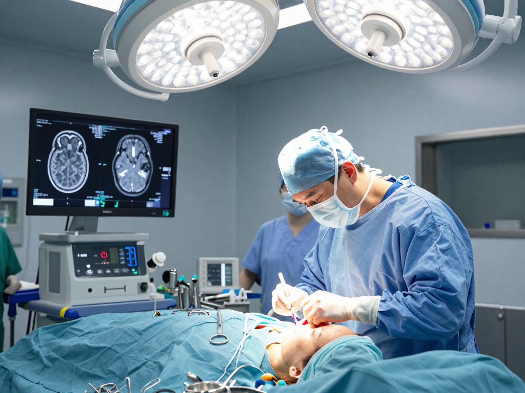 Engaging beyin tümörü ameliyatı scene showing surgical precision and advanced medical technology in action.