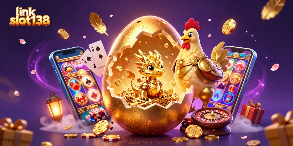Spin to win with link slot138 in a vibrant casino scene featuring golden dragons and poker chips.