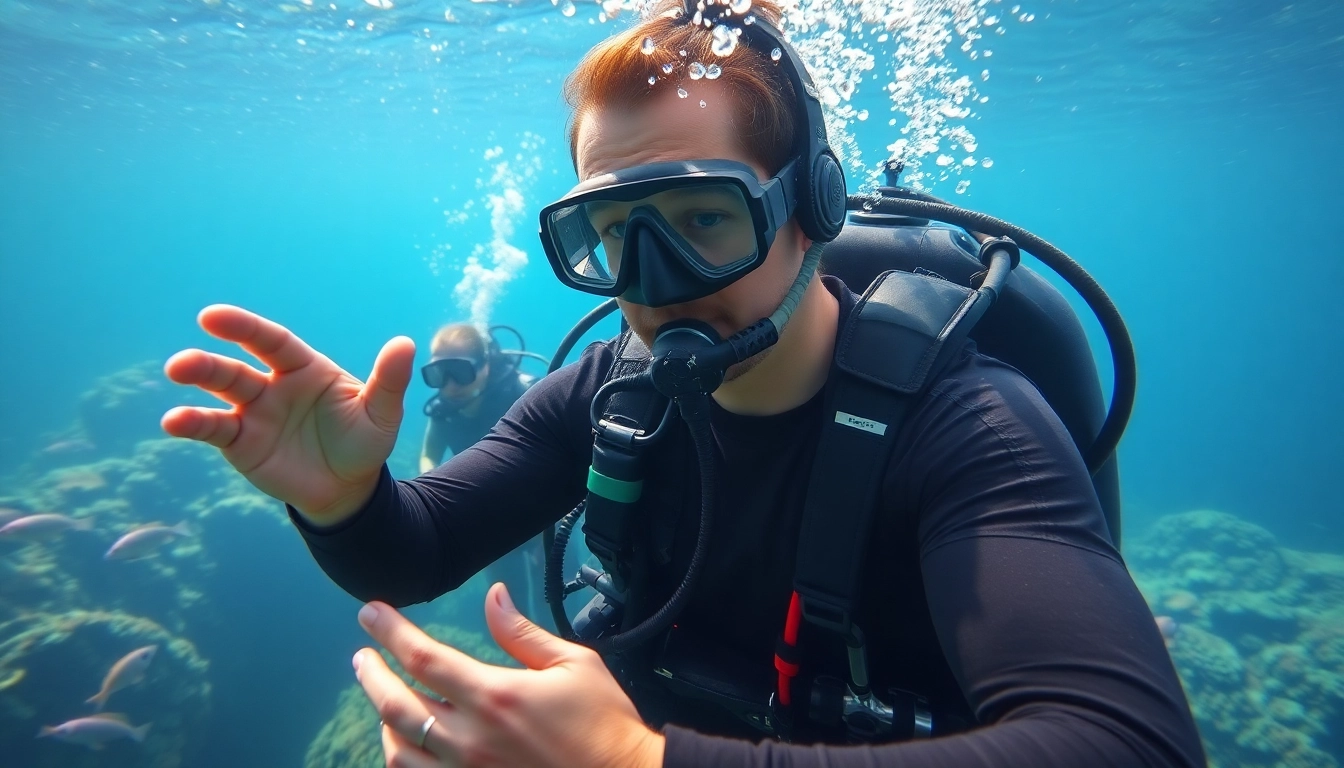 Tauch Ausbildung unter Wasser mit professionellem Tauchlehrer und Schülern.
