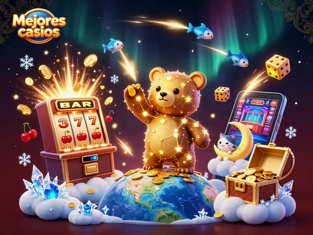 Mejores casinos: vibra la emoción con una máquina tragamonedas llena de monedas doradas y personajes encantadores.