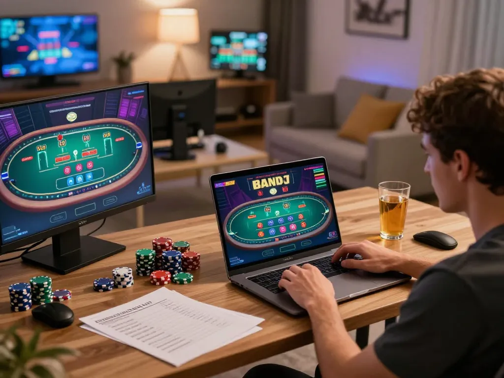 G28 player engaging in live dealer blackjack with colorful chips and strategy notes