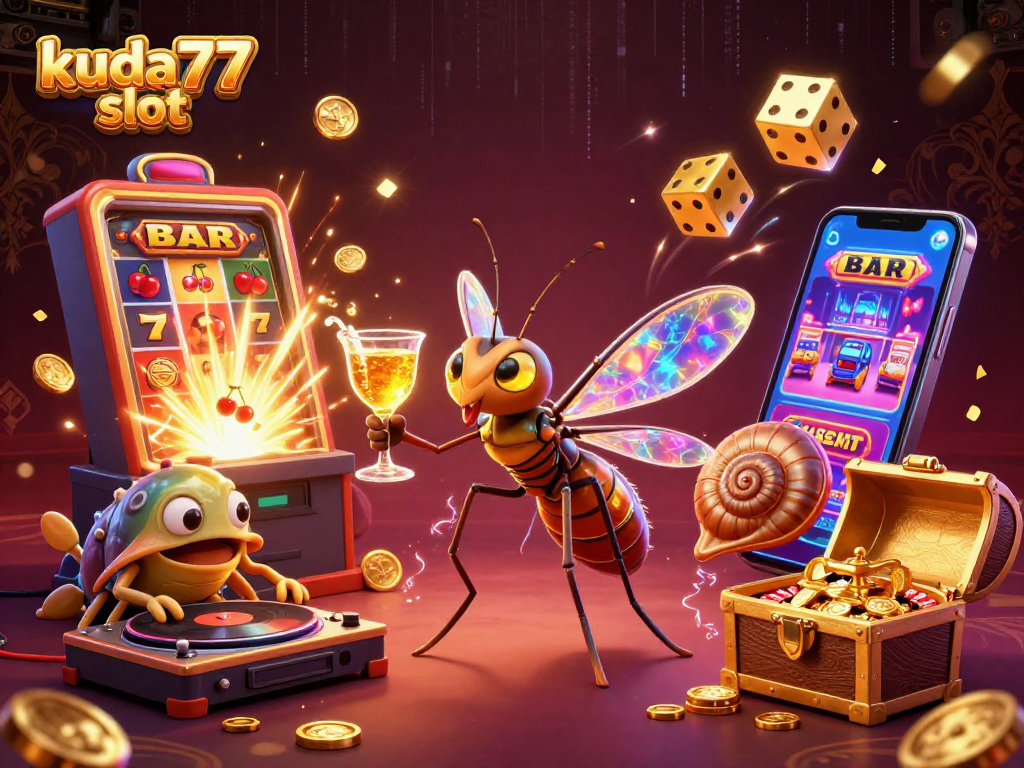 Mainkan slot kuda77 dengan simbol keberuntungan di latar belakang yang meriah dan dinamis.