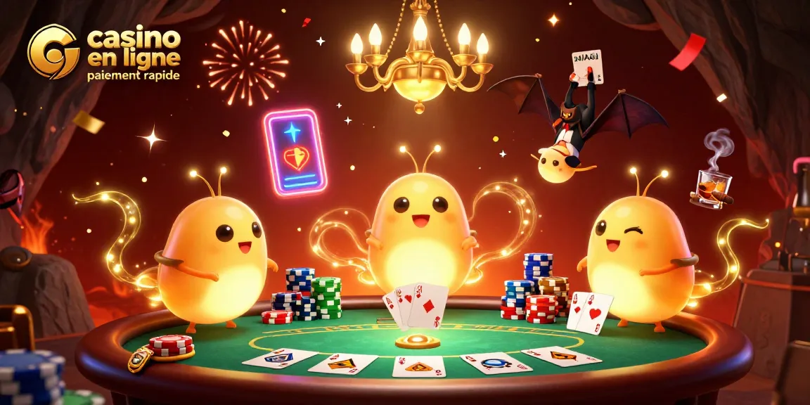 Vivez l'excitation des jeux avec casino en ligne paiement rapide dans cette scène d'illustration vibrante.