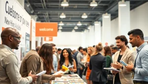 Job seekers actively exploring new hire jobs at a dynamic job fair, showcasing diverse opportunities.