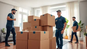 Efficient teamwork by Toronto moving company in a modern apartment setting.