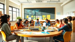 Students collaborating in an inclusive setting emphasizes Education through teamwork.