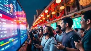 Engaged bettors analyzing options at the best sports betting sites in Mexico in a lively atmosphere.