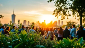 Showcasing sustainability themes at https://www.unsustainablemagazine.com with a vibrant urban setting.