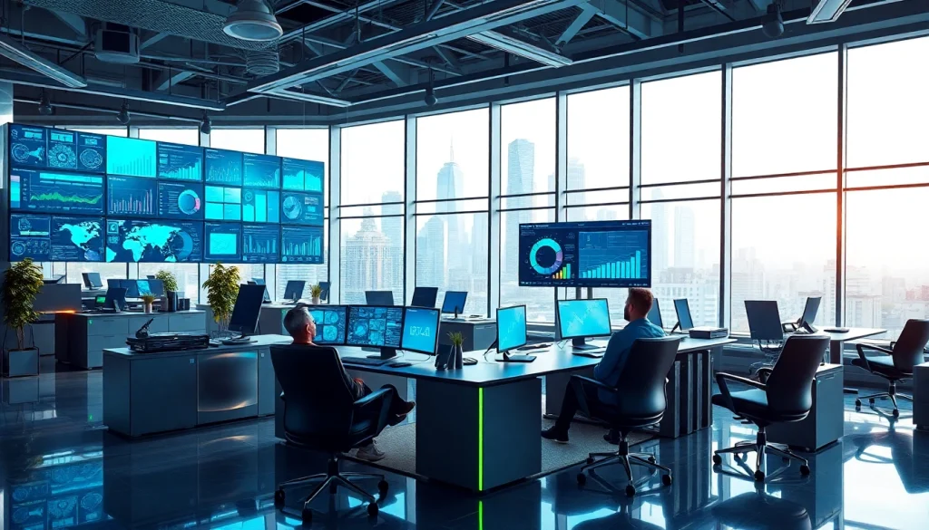 Revolutionizing Technology workspace featuring advanced gadgets and data analytics.