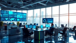 Revolutionizing Technology workspace featuring advanced gadgets and data analytics.