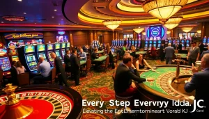 Casino gaming scene featuring KJC brand elements, showcasing vibrant tables and exciting players.