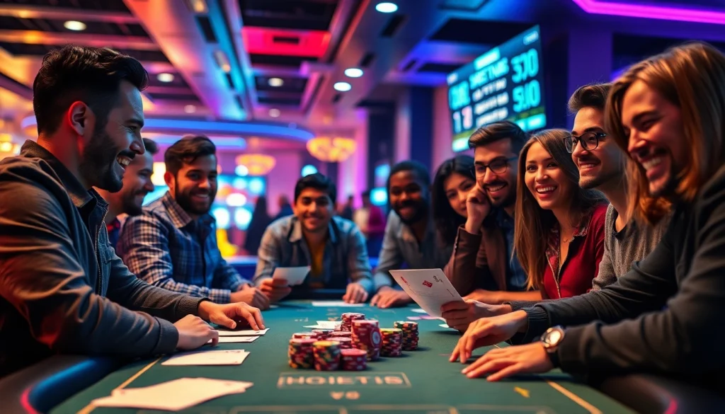 Toto resmi menunjukkan pemain taruhan olahraga yang antusias di meja permainan modern.