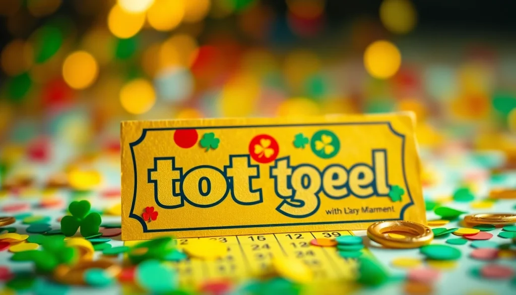 Toto togel terdapat pada tiket undian yang dikelilingi konfeti berwarna-warni.