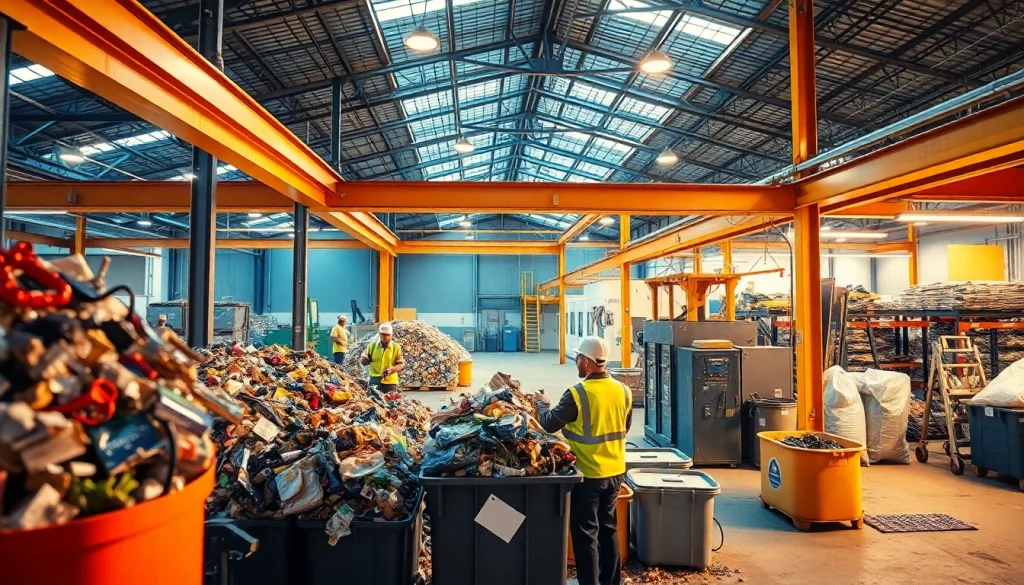 Schrotthandel Oberhausen: Mitarbeiter sortieren Materialien in einem modernen Recyclingzentrum.