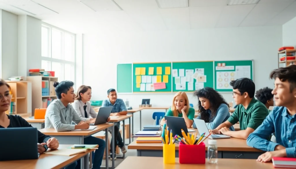 Education setting with engaged students exploring interactive learning activities in a bright classroom.