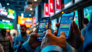 Engaging scene showing the best sports betting sites in India with mobile apps and live sports feeds.