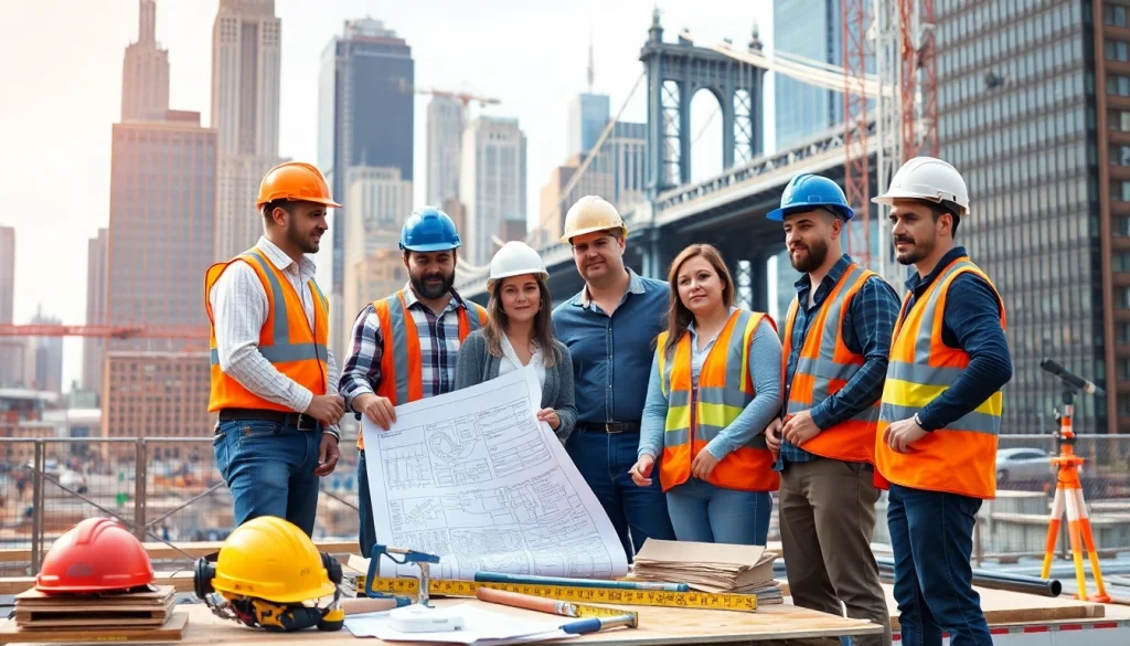 New York General Contractor team working collaboratively on a construction site in New York City.
