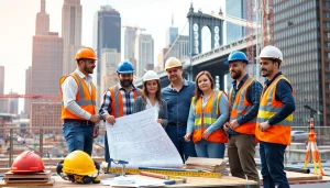 New York General Contractor team working collaboratively on a construction site in New York City.