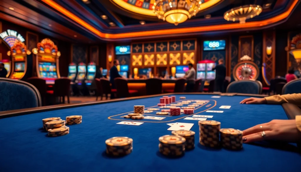 Engage with the elite gaming experience at 888b link, showcased in a vibrant casino scene.