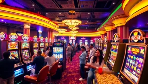 Engaged players celebrating wins on Slot Gacor machines in a vibrant casino atmosphere.