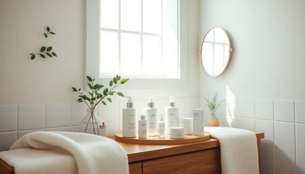 Hudvårdsprodukter för känslig hud, som visar effektiv hudvård för känslig hud i en lugn miljö.