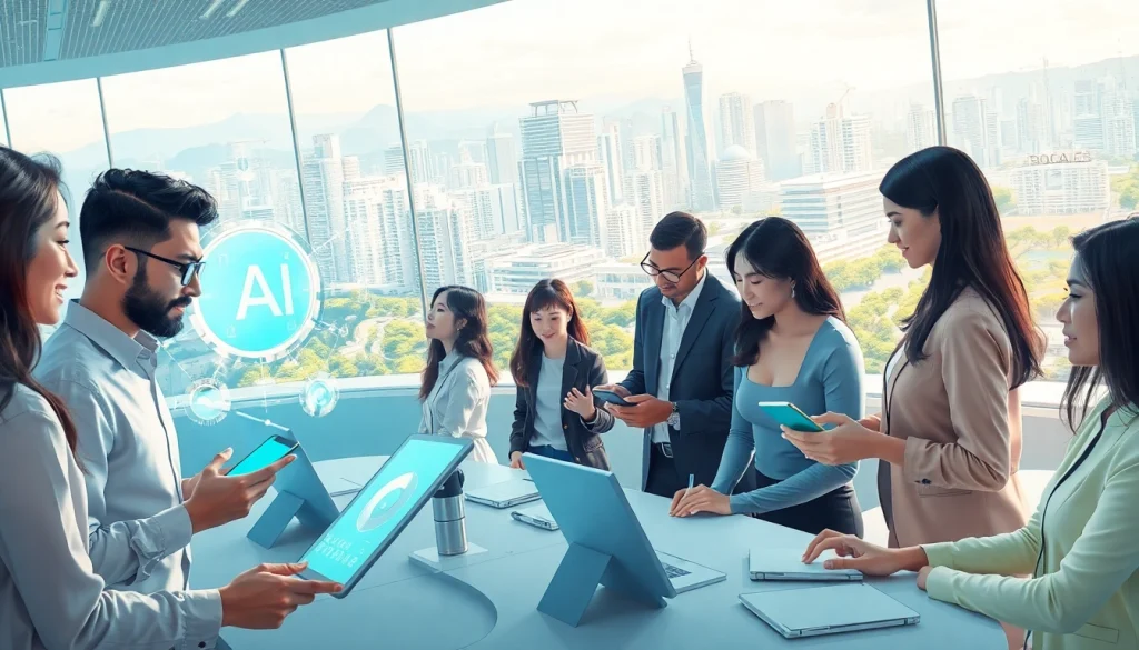 Engage users with innovative ai apps in a modern workspace showing collaboration and technology.