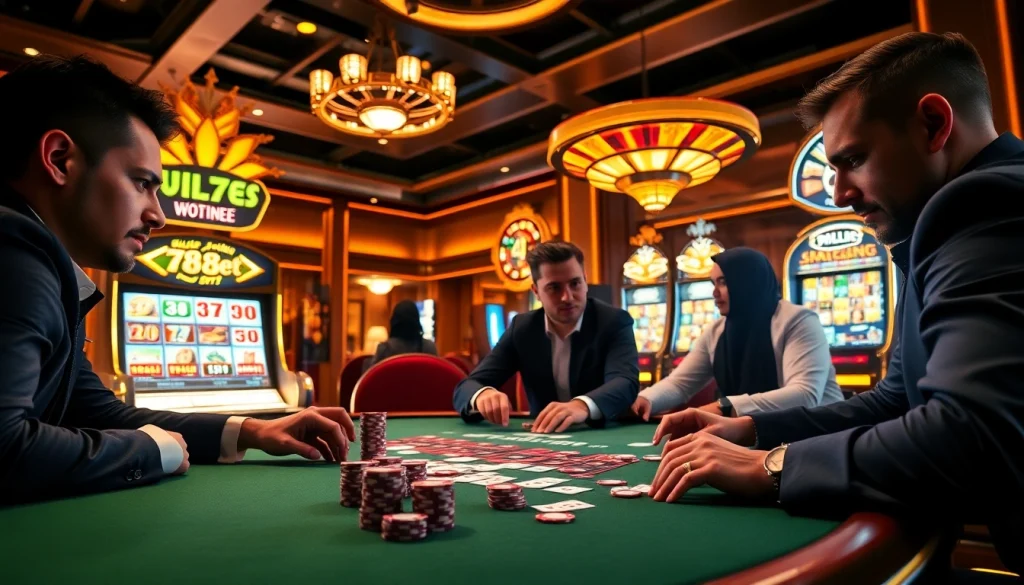 Play exciting poker at 789bet with vibrant chips and cards in a luxurious casino setting.