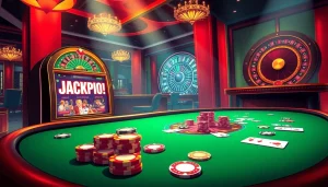 Exciting scene from the birutoto casino with vibrant poker chips and a dazzling slot machine.