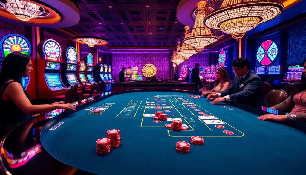 Experience the excitement of baccarat at XX88 casino with vibrant tables and eager players.