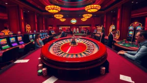 Experience high-stakes gambling at an s88 vip casino, featuring vibrant roulette and elegant tables.