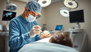 Surgeon conducting a hair transplant uk procedure in a modern clinic